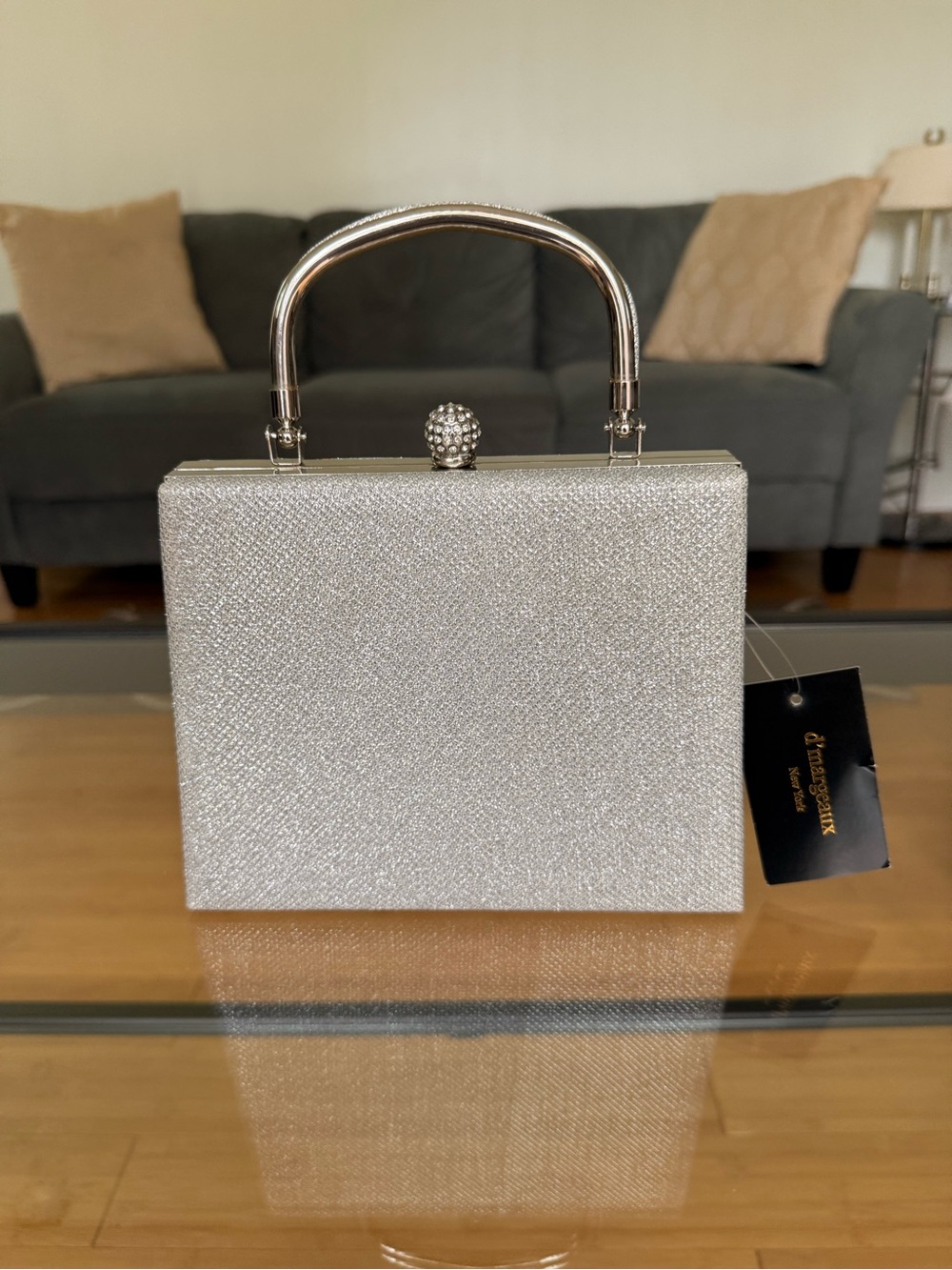 d’margeaux - Silver Sparkle Box Clutch with Top Handle